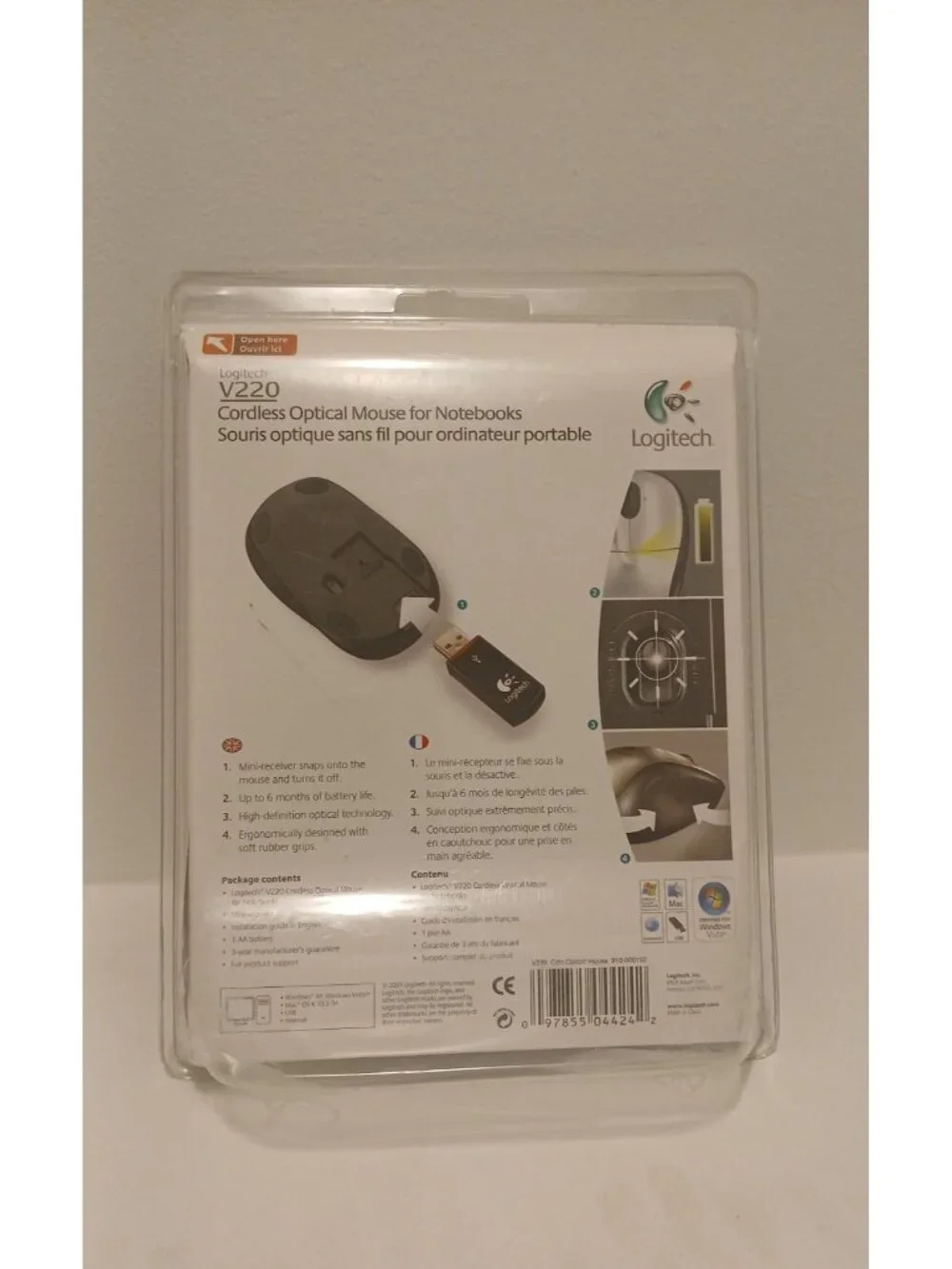 Logitech Cordless Optical Mouse V220 for Notebooks Black PC Mac New Sealed